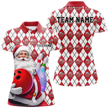 Load image into Gallery viewer, White And Red Bowling Argyle Pattern Custom Christmas Santa Bowling Team Shirts For Women IPHW7846