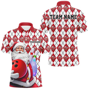 White And Red Bowling Argyle Pattern Custom Funny Christmas Santa Bowling Team Shirts For Men IPHW7846