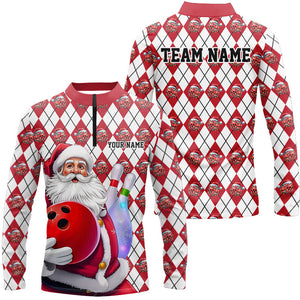 White And Red Bowling Argyle Pattern Custom Funny Christmas Santa Bowling Team Shirts For Men IPHW7846