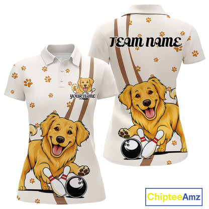 Custom Funny Golden Retriever Dog Women Bowling Team Shirt, Dog Lovers Bowling Uniform IPHW10209
