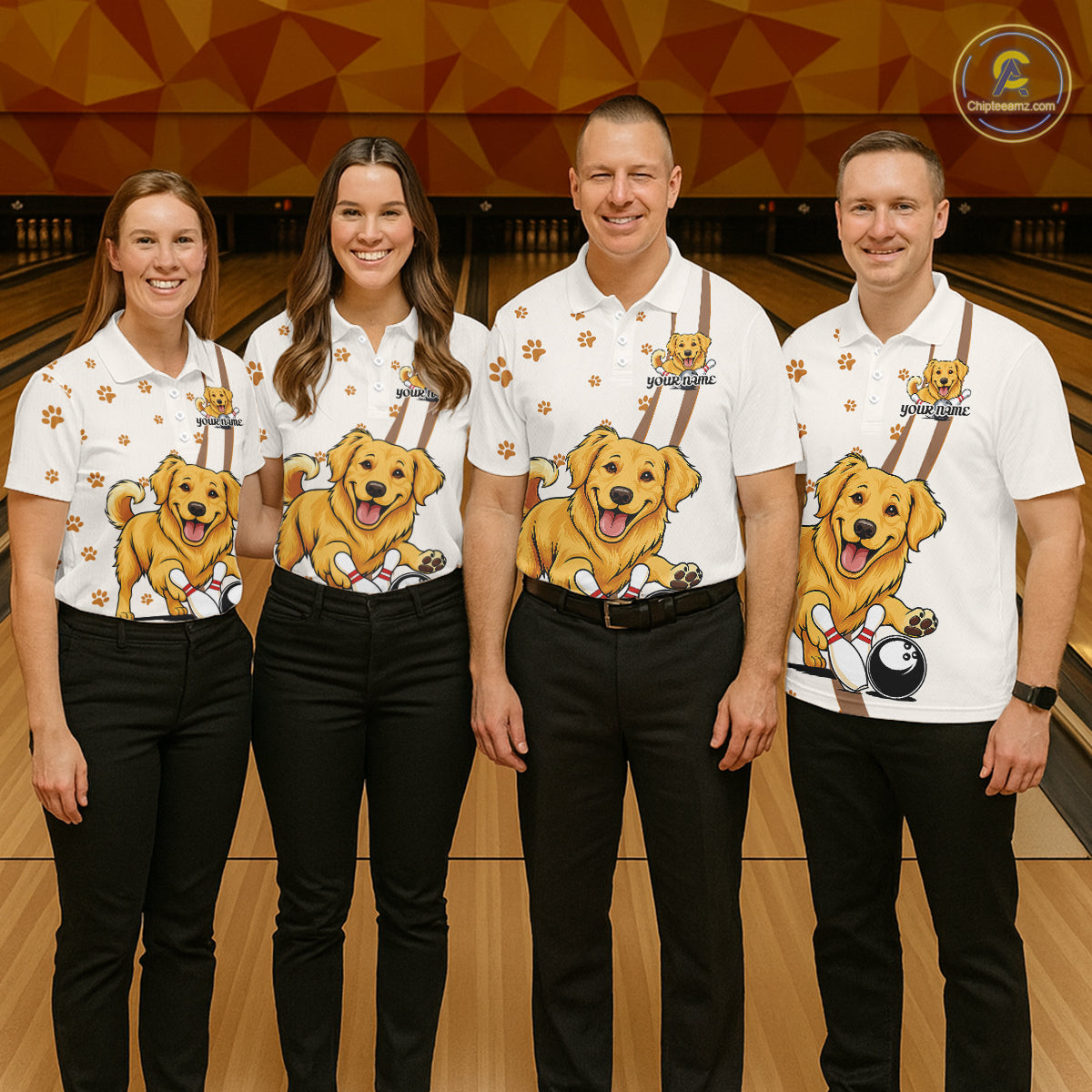 Custom Funny Golden Retriever Dog Men Bowling Team Shirt, Dog Lovers Bowling Uniform IPHW10209
