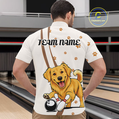 Custom Funny Golden Retriever Dog Men Bowling Team Shirt, Dog Lovers Bowling Uniform IPHW10209