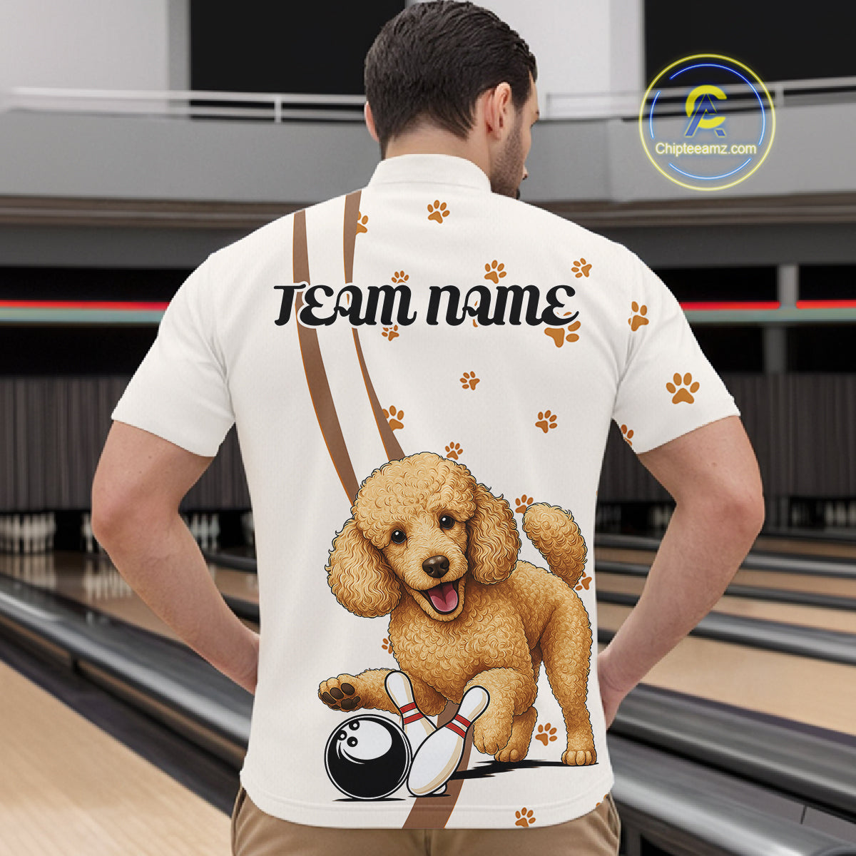 Custom Funny Poodle Dog Men Bowling Team Shirt, Dog Lovers Bowling Uniform IPHW10211