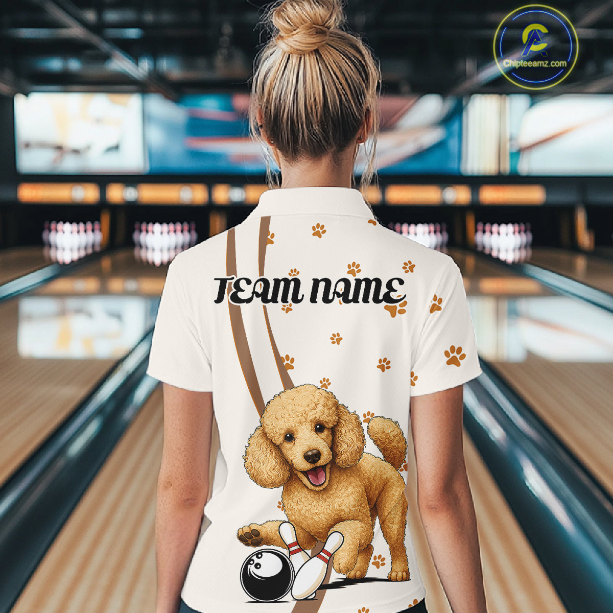 Custom Funny Poodle Dog Women Bowling Team Shirt, Dog Lovers Bowling Uniform IPHW10211
