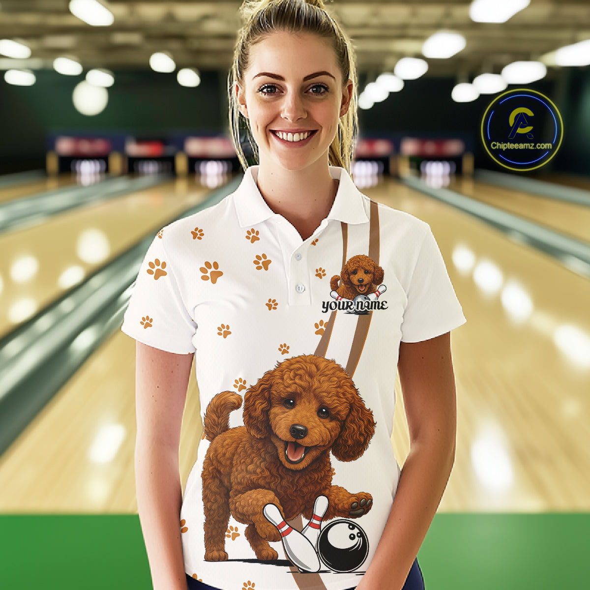 Custom Funny Poodle Dog Women Bowling Team Shirt, Dog Lovers Bowling Uniform IPHW10212