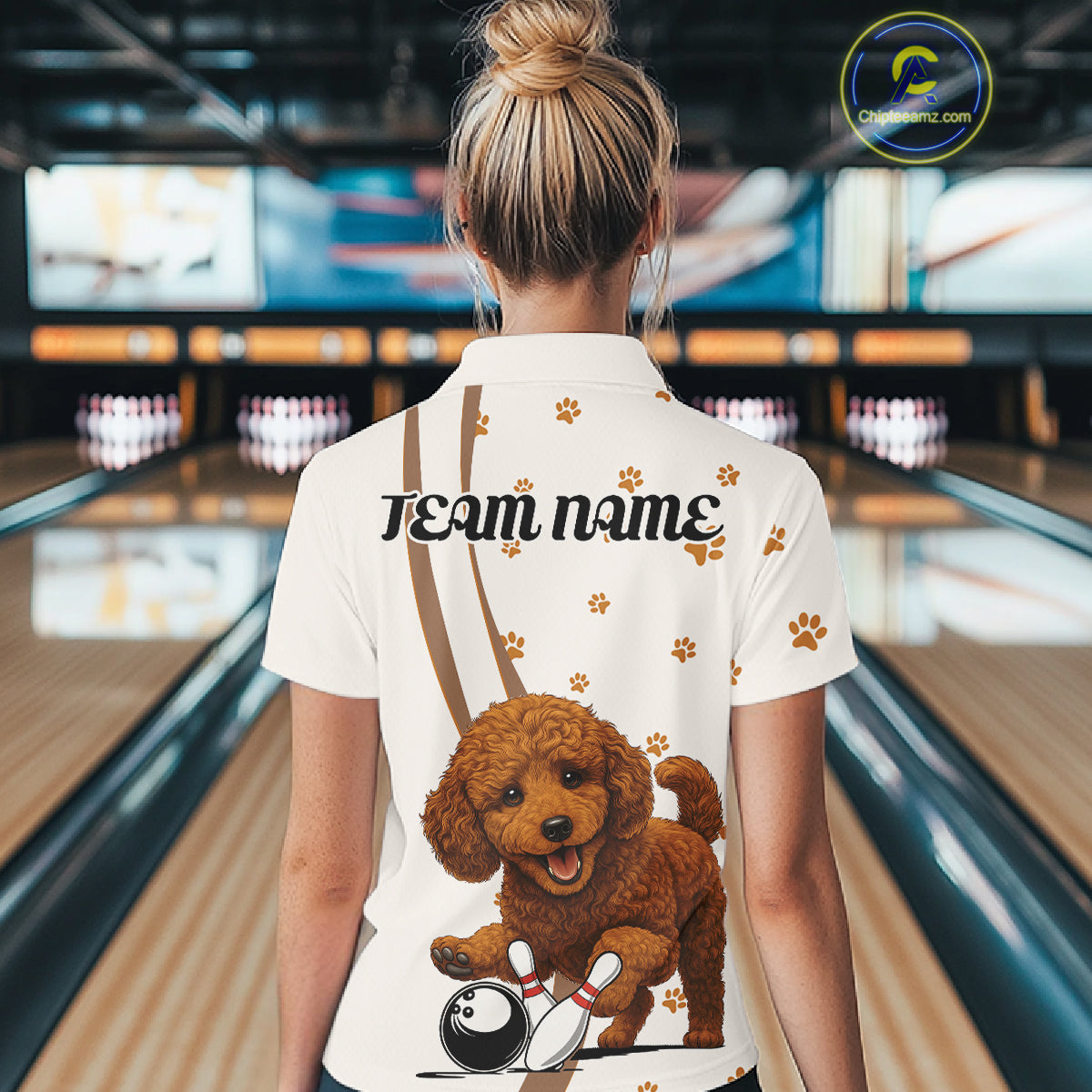 Custom Funny Poodle Dog Women Bowling Team Shirt, Dog Lovers Bowling Uniform IPHW10212