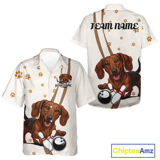 Custom Funny Dachshund Dog Men And Women Bowling Team Shirt, Dog Lovers Bowling Uniform IPHW10213