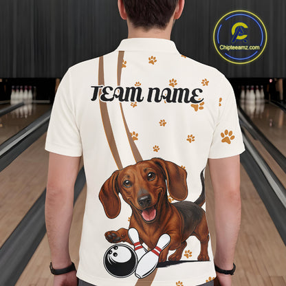 Custom Funny Dachshund Dog Men Bowling Team Shirt, Dog Lovers Bowling Uniform IPHW10213