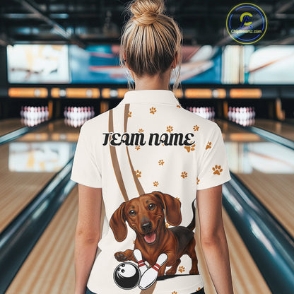 Custom Funny Dachshund Dog Women Bowling Team Shirt, Dog Lovers Bowling Uniform IPHW10213
