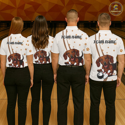 Custom Funny Dachshund Dog Men Bowling Team Shirt, Dog Lovers Bowling Uniform IPHW10213