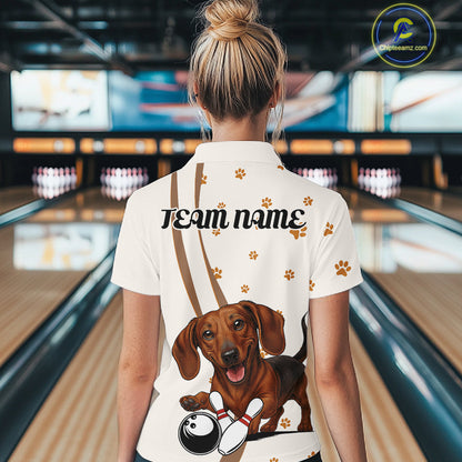 Custom Funny Dachshund Dog Women Bowling Team Shirt, Dog Lovers Bowling Uniform IPHW10213