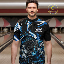 Load image into Gallery viewer, Custom Blue Lightning Dragon Bowling Men Quarter-Zip Shirts, Dragon Bowling League Shirt IPHW10355