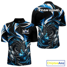 Load image into Gallery viewer, Custom Blue Lightning Dragon Bowling Men Quarter-Zip Shirts, Dragon Bowling League Shirt IPHW10355