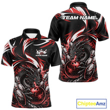 Load image into Gallery viewer, Custom Red Lightning Dragon Bowling Men Polo Shirts, Dragon Bowling League Shirt IPHW10356