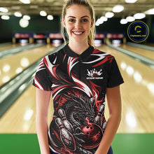 Load image into Gallery viewer, Custom Red Lightning Dragon Bowling Women Quarter-Zip Shirts, Bowling League Shirt IPHW10356