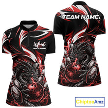 Load image into Gallery viewer, Custom Red Lightning Dragon Bowling Women Quarter-Zip Shirts, Bowling League Shirt IPHW10356