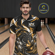 Load image into Gallery viewer, Custom Gold Lightning Dragon Bowling Men Polo Shirts, Dragon Bowling League Shirt IPHW10357