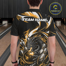 Load image into Gallery viewer, Custom Gold Lightning Dragon Bowling Men Polo Shirts, Dragon Bowling League Shirt IPHW10357
