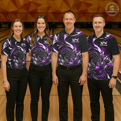Custom Purple Lightning Dragon Bowling Men Polo Shirts, Dragon Bowling League Shirt IPHW10358