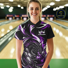 Load image into Gallery viewer, Custom Purple Lightning Dragon Bowling Women Quarter-Zip Shirts, Bowling League Shirt IPHW10358