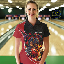 Load image into Gallery viewer, Custom Black And Red Fire Dragon Bowling Jerseys, Dragon Bowling Team Women Polo Shirt IPHW10365