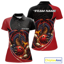 Load image into Gallery viewer, Custom Black And Red Fire Dragon Bowling Jerseys, Dragon Bowling Team Women Polo Shirt IPHW10365