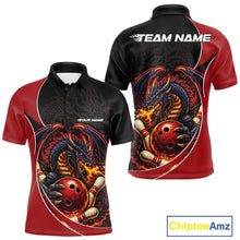 Load image into Gallery viewer, Custom Black And Red Fire Dragon Bowling Jerseys, Dragon Bowling Team Men Polo Shirt IPHW10365