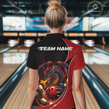 Load image into Gallery viewer, Custom Black And Red Fire Dragon Bowling Jerseys, Bowling Team Women Quarter-Zip Shirt IPHW10365