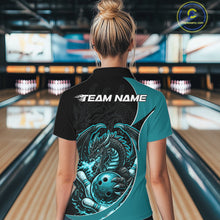 Load image into Gallery viewer, Custom Turquoise Blue Fire Dragon Bowling Jerseys, Bowling Team Women Quarter-Zip Shirt IPHW10366