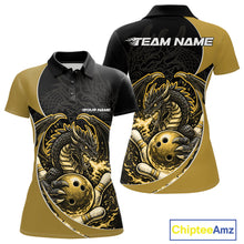 Load image into Gallery viewer, Custom Yellow Fire Dragon Bowling Jerseys, Dragon Bowling Team Women Polo Shirt IPHW10367