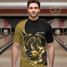 Load image into Gallery viewer, Custom Yellow Fire Dragon Bowling Jerseys, Dragon Bowling Team Men Quarter-Zip Shirt IPHW10367