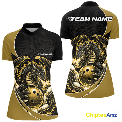 Custom Yellow Fire Dragon Bowling Jerseys, Dragon Bowling Team Women Quarter-Zip Shirt IPHW10367