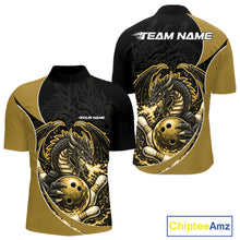 Load image into Gallery viewer, Custom Yellow Fire Dragon Bowling Jerseys, Dragon Bowling Team Men Quarter-Zip Shirt IPHW10367