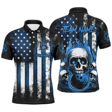 Load image into Gallery viewer, American Flag Flame Skull Custom Bowling Team Shirts, Patriotic Bowling Jerseys IPHW5856