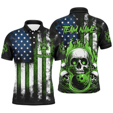 Load image into Gallery viewer, American Flag Flame Skull Custom Bowling Team Shirts, Patriotic Bowling Jerseys IPHW5856