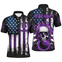 Load image into Gallery viewer, American Flag Flame Skull Custom Bowling Team Shirts, Patriotic Bowling Jerseys IPHW5856