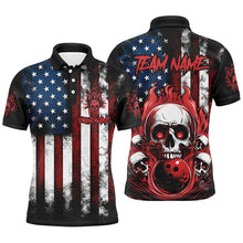 Load image into Gallery viewer, American Flag Flame Skull Custom Bowling Team Shirts, Patriotic Bowling Jerseys IPHW5856