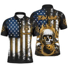Load image into Gallery viewer, American Flag Flame Skull Custom Bowling Team Shirts, Patriotic Bowling Jerseys IPHW5856