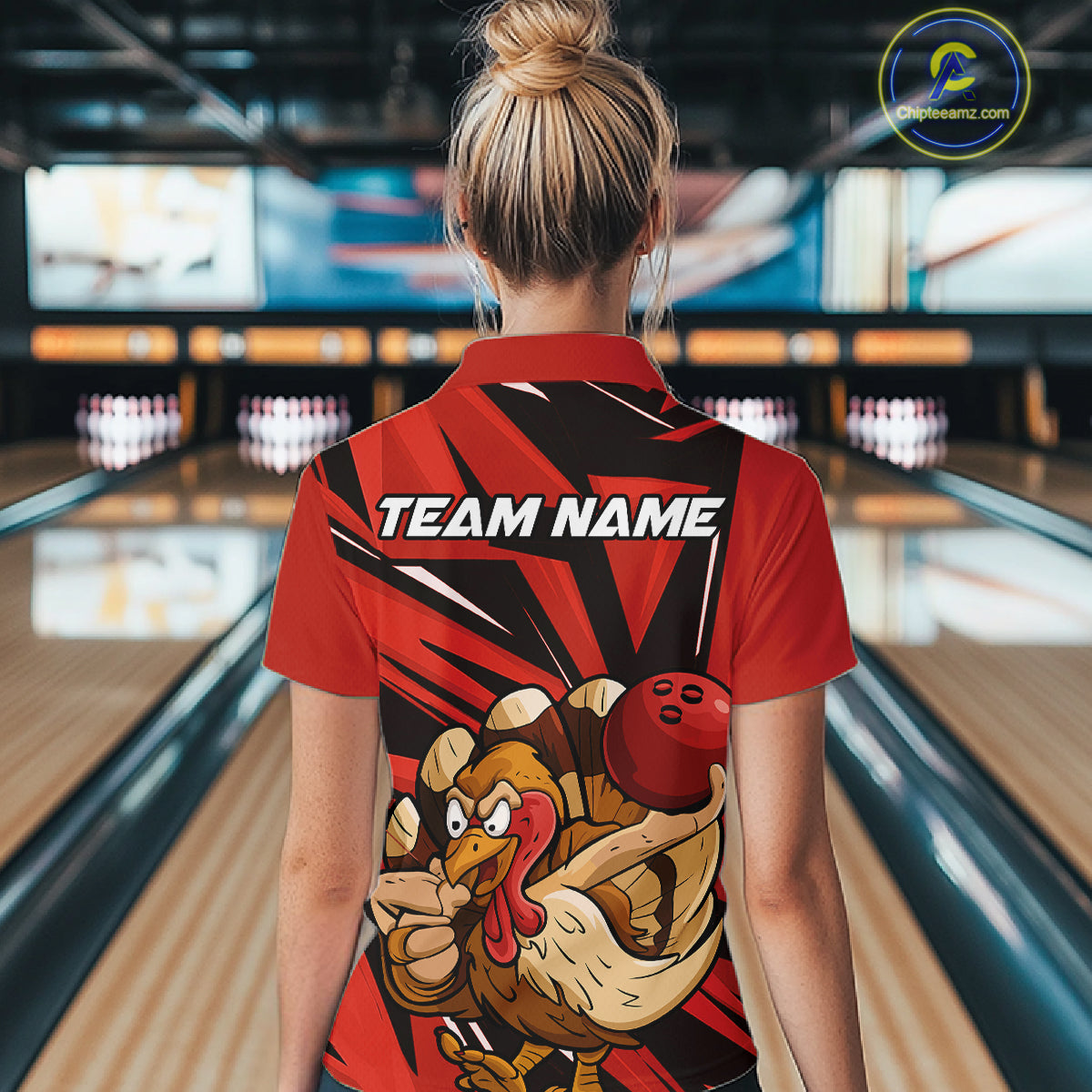 Custom Funny Turkey Bowling Shirts Women, Red Thanksgiving Bowling Shirt Team Uniform IPHW10675