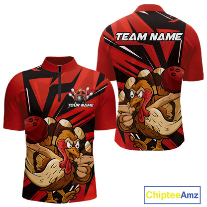 Custom Funny Turkey Bowling Shirts For Men, Red Thanksgiving Bowling Shirt Team Uniform IPHW10675