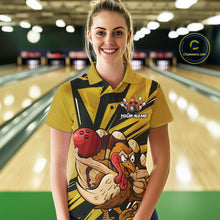 Load image into Gallery viewer, Custom Funny Turkey Bowling Shirts For Women, Yellow Thanksgiving Bowling Shirt Team Uniform IPHW10676