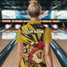 Load image into Gallery viewer, Custom Funny Turkey Bowling Shirts For Women, Yellow Thanksgiving Bowling Shirt Team Uniform IPHW10676