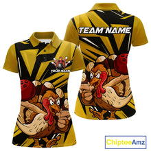 Load image into Gallery viewer, Custom Funny Turkey Bowling Shirts For Women, Yellow Thanksgiving Bowling Shirt Team Uniform IPHW10676