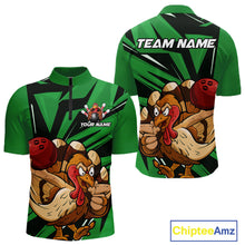 Load image into Gallery viewer, Custom Funny Turkey Bowling Shirts For Men, Green Thanksgiving Bowling Shirt Team Uniform IPHW10677
