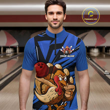 Load image into Gallery viewer, Custom Funny Turkey Bowling Shirts For Men, Blue Thanksgiving Bowling Shirt Team Uniform IPHW10678