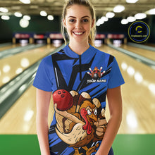 Load image into Gallery viewer, Custom Funny Turkey Bowling Shirts Women, Blue Thanksgiving Bowling Shirt Team Uniform IPHW10678