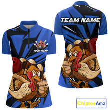 Load image into Gallery viewer, Custom Funny Turkey Bowling Shirts Women, Blue Thanksgiving Bowling Shirt Team Uniform IPHW10678
