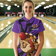 Load image into Gallery viewer, Custom Funny Turkey Bowling Shirts Women, Purple Thanksgiving Bowling Shirt Team Uniform IPHW10679