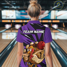 Load image into Gallery viewer, Custom Funny Turkey Bowling Shirts Women, Purple Thanksgiving Bowling Shirt Team Uniform IPHW10679