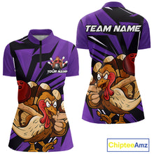 Load image into Gallery viewer, Custom Funny Turkey Bowling Shirts Women, Purple Thanksgiving Bowling Shirt Team Uniform IPHW10679